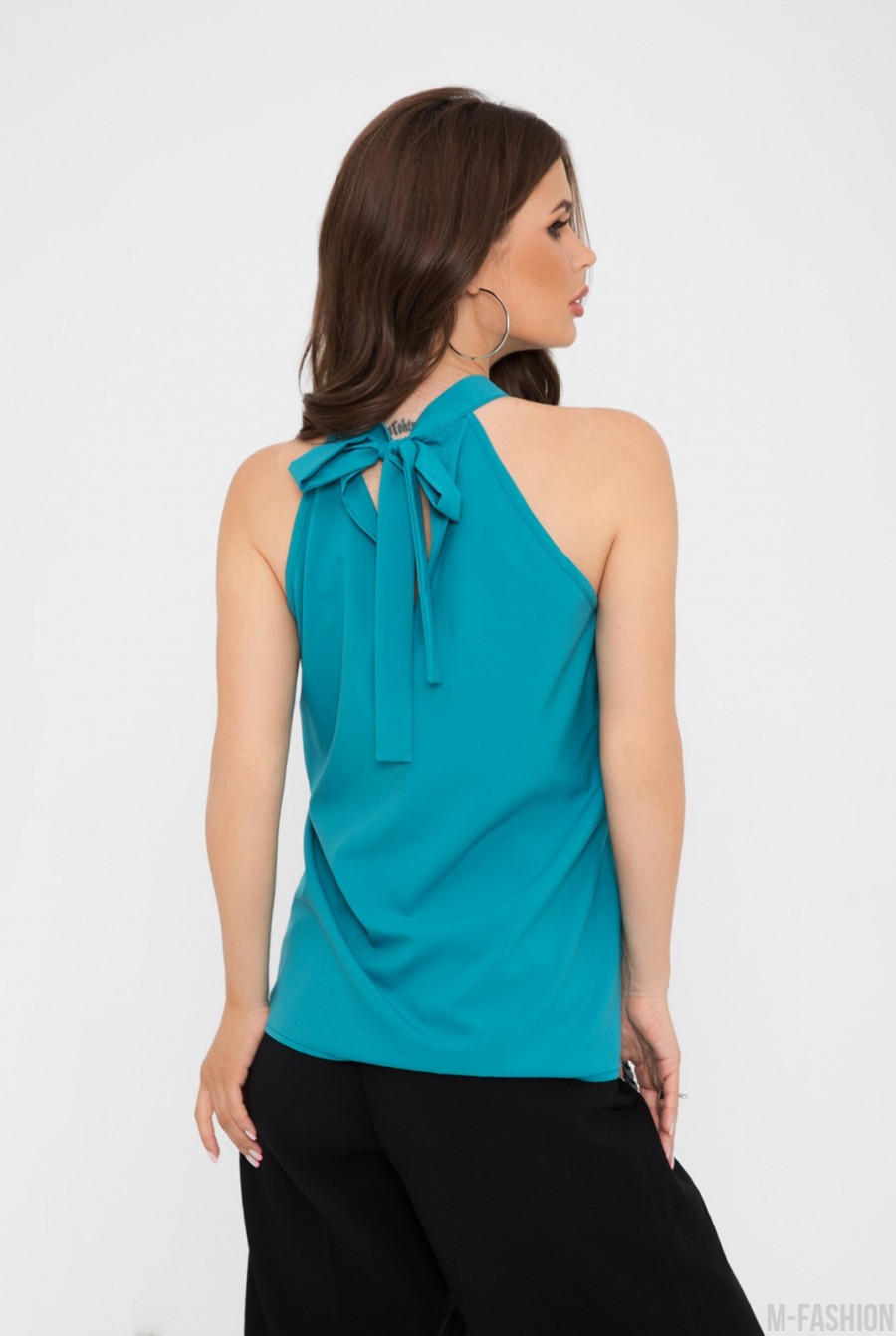 Бирюзовая блуза-халтер с бантом на спинке- Фото 3