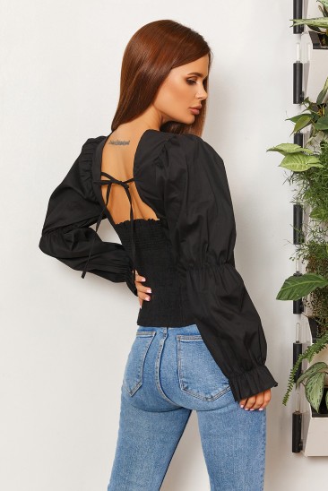Черная коттоновая блуза с жаткой на спинке