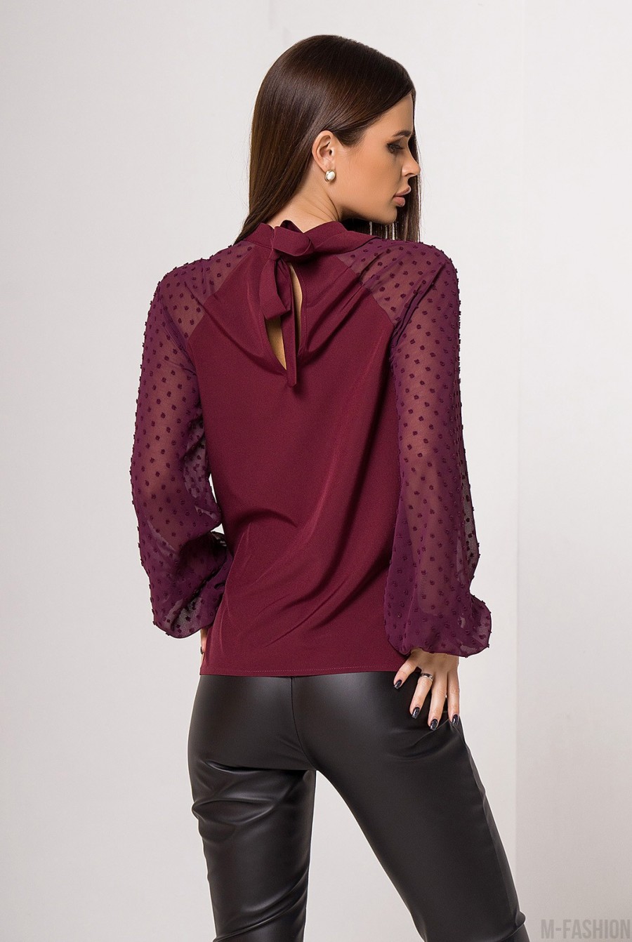 Бордовая блуза с шифоновыми рукавами- Фото 3