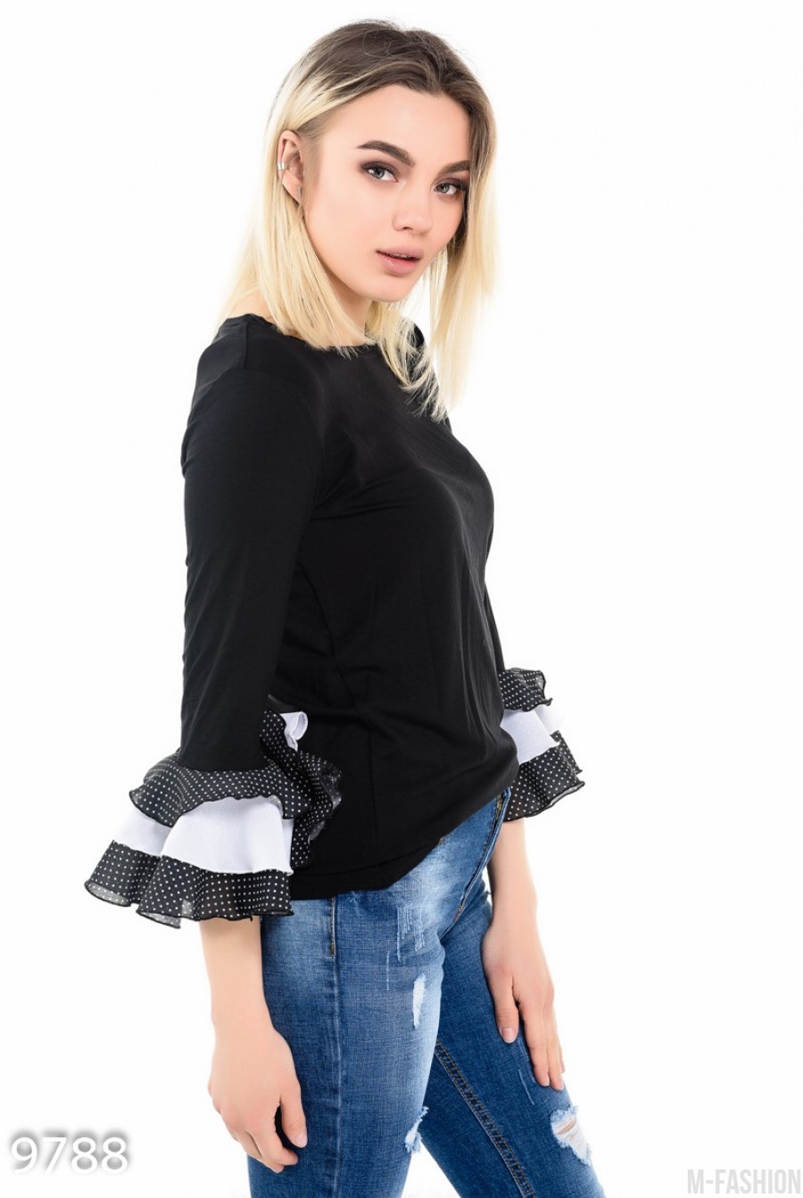 Черная блуза с рукавами-воланами в испанском стиле- Фото 2