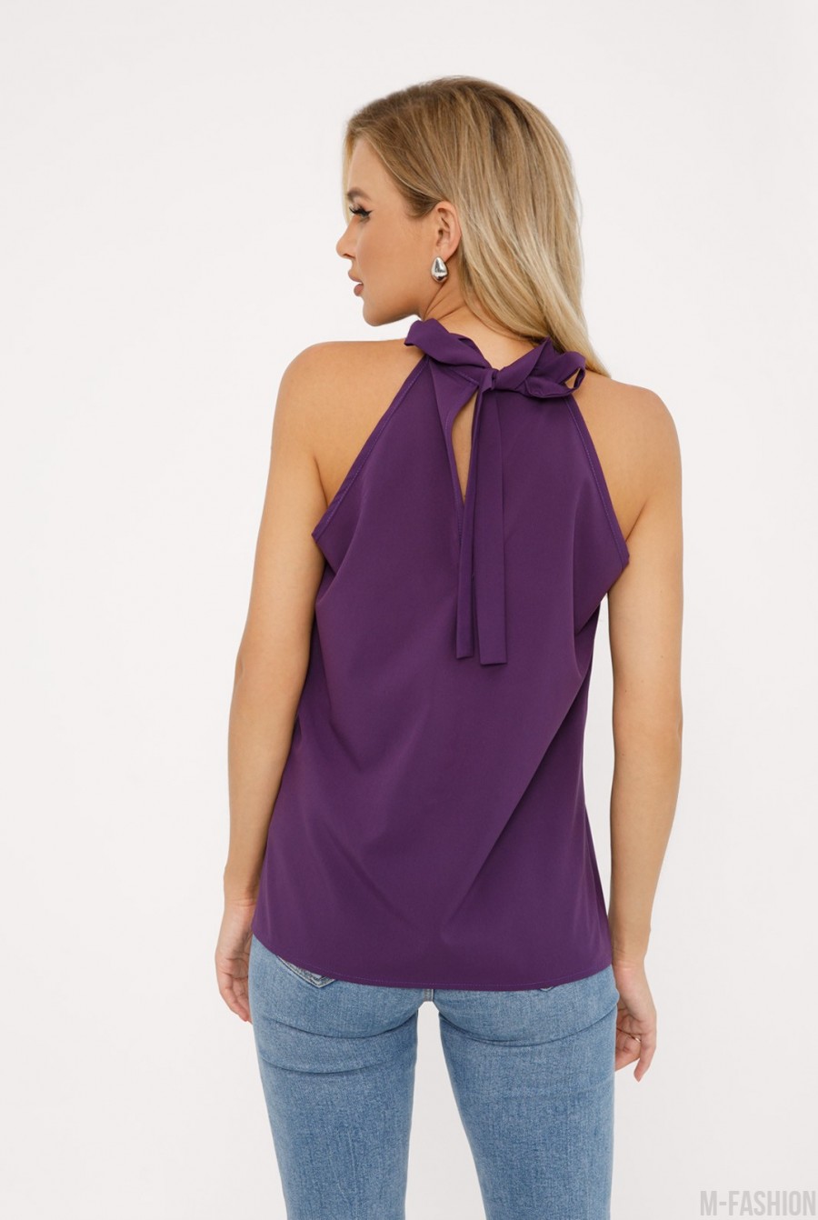 Фиолетовая блуза-халтер с бантом на спинке- Фото 3