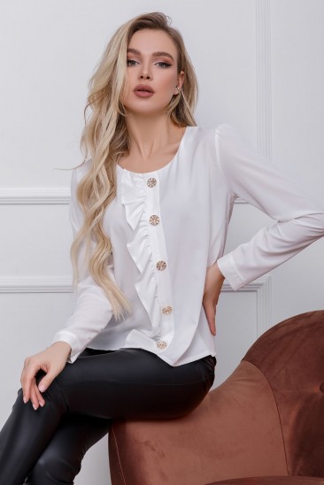 Белая нарядная блуза с воланом