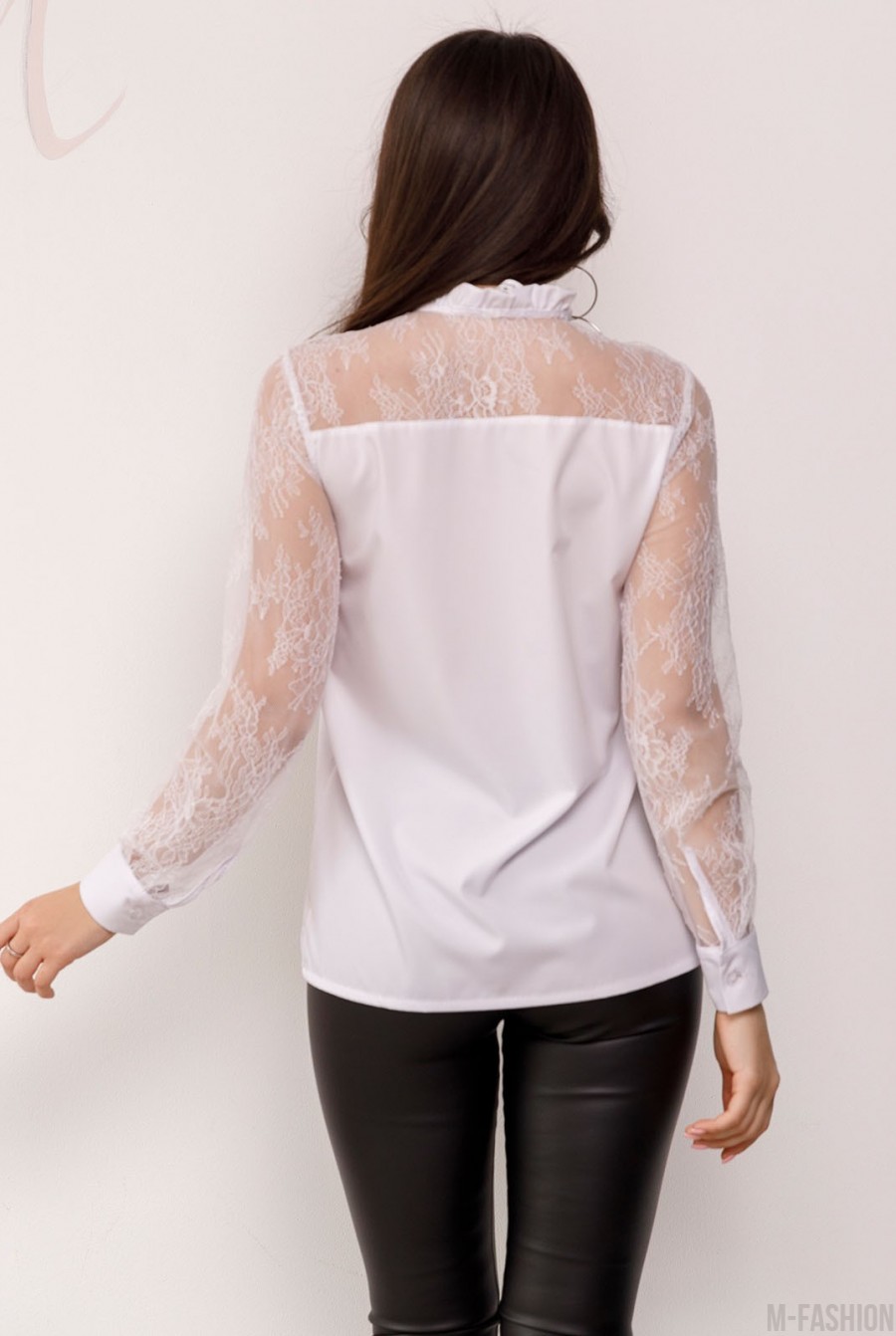 Белая блуза с кружевными вставками- Фото 3