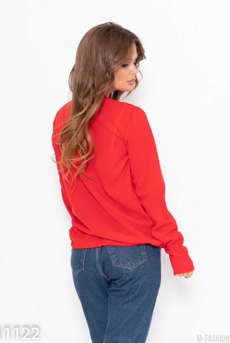 Красная шифоновая блуза с запахом- Фото 2