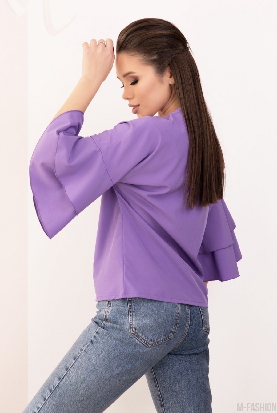 Фиолетовая блуза с воланами на рукавах- Фото 2