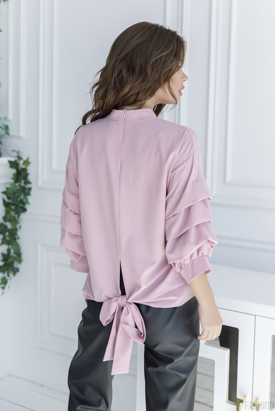 Розовая блуза с присборенными рукавами- Фото 3
