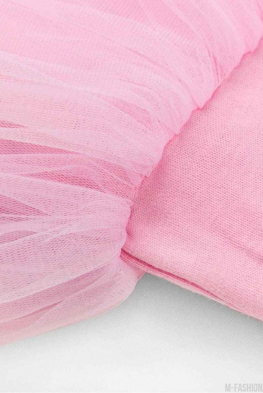 Розовое боди из хлопка с короткими рукавами, принтом и фатиновой юбкой- Фото 3
