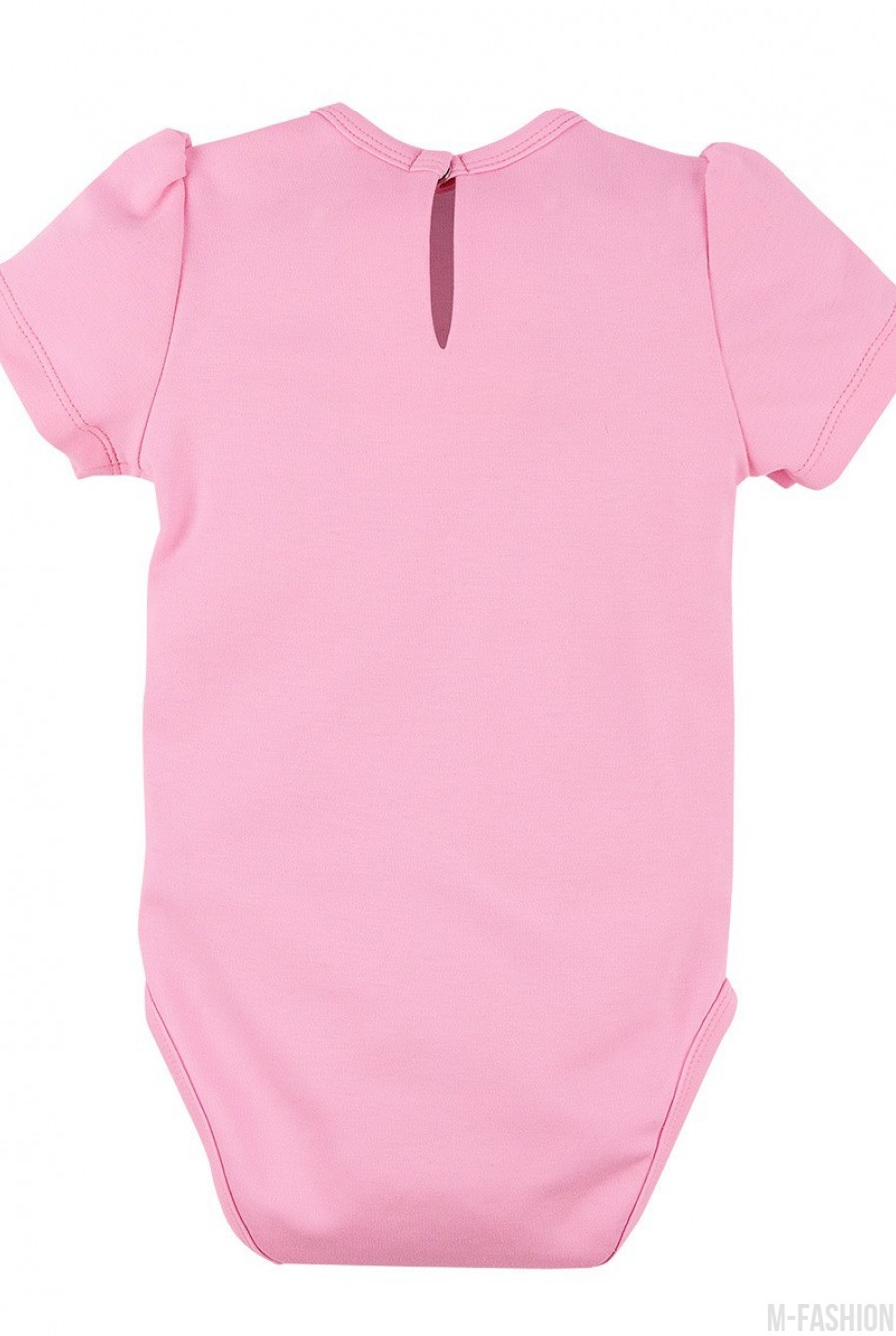 Хлопковое розовое боди с короткими рукавами и с возможностью индивидуальной печати имени на принте- Фото 2