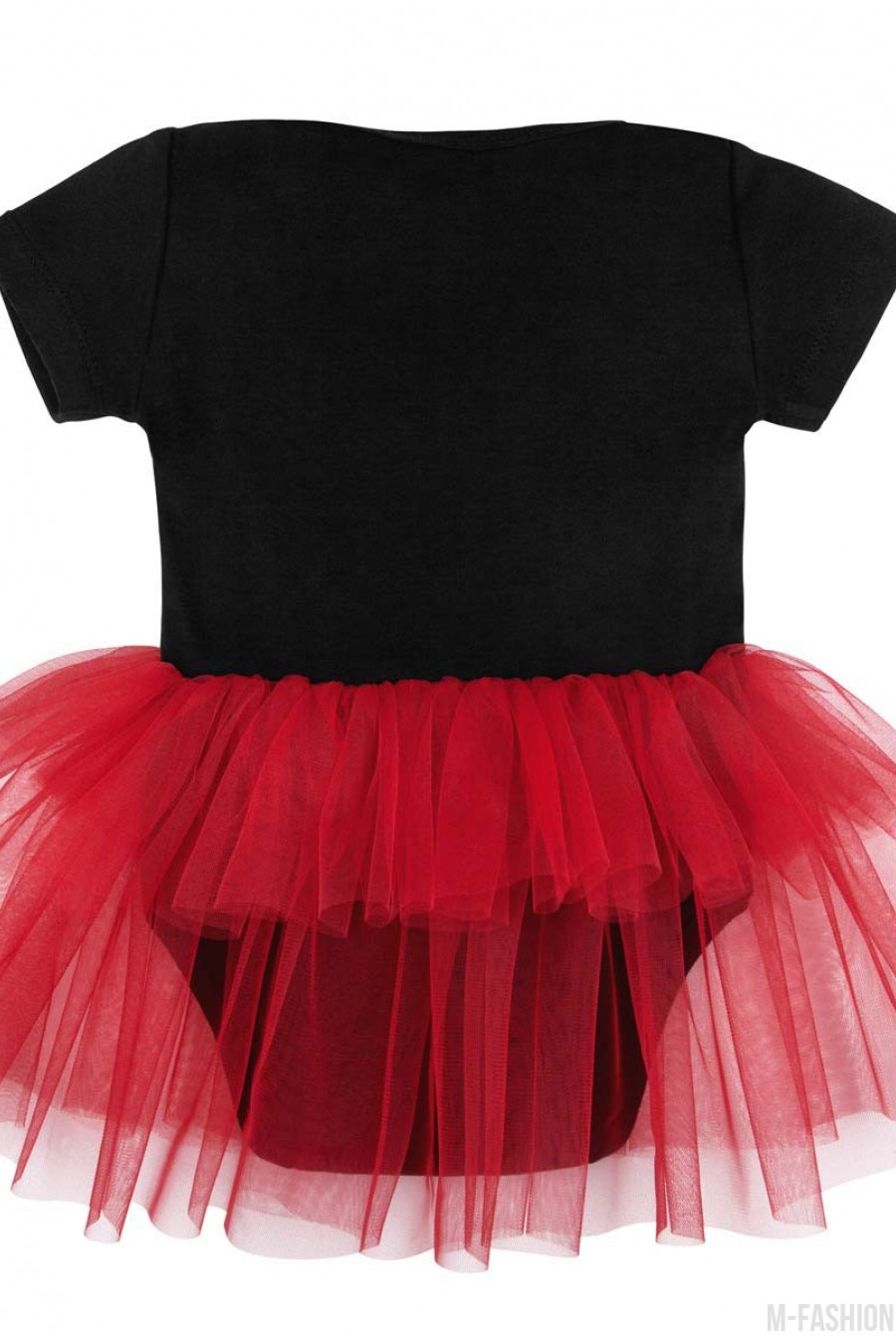 Черное трикотажное боди с фатиновой красной юбкой и с возможностью индивидуальной печати имени на принте- Фото 3
