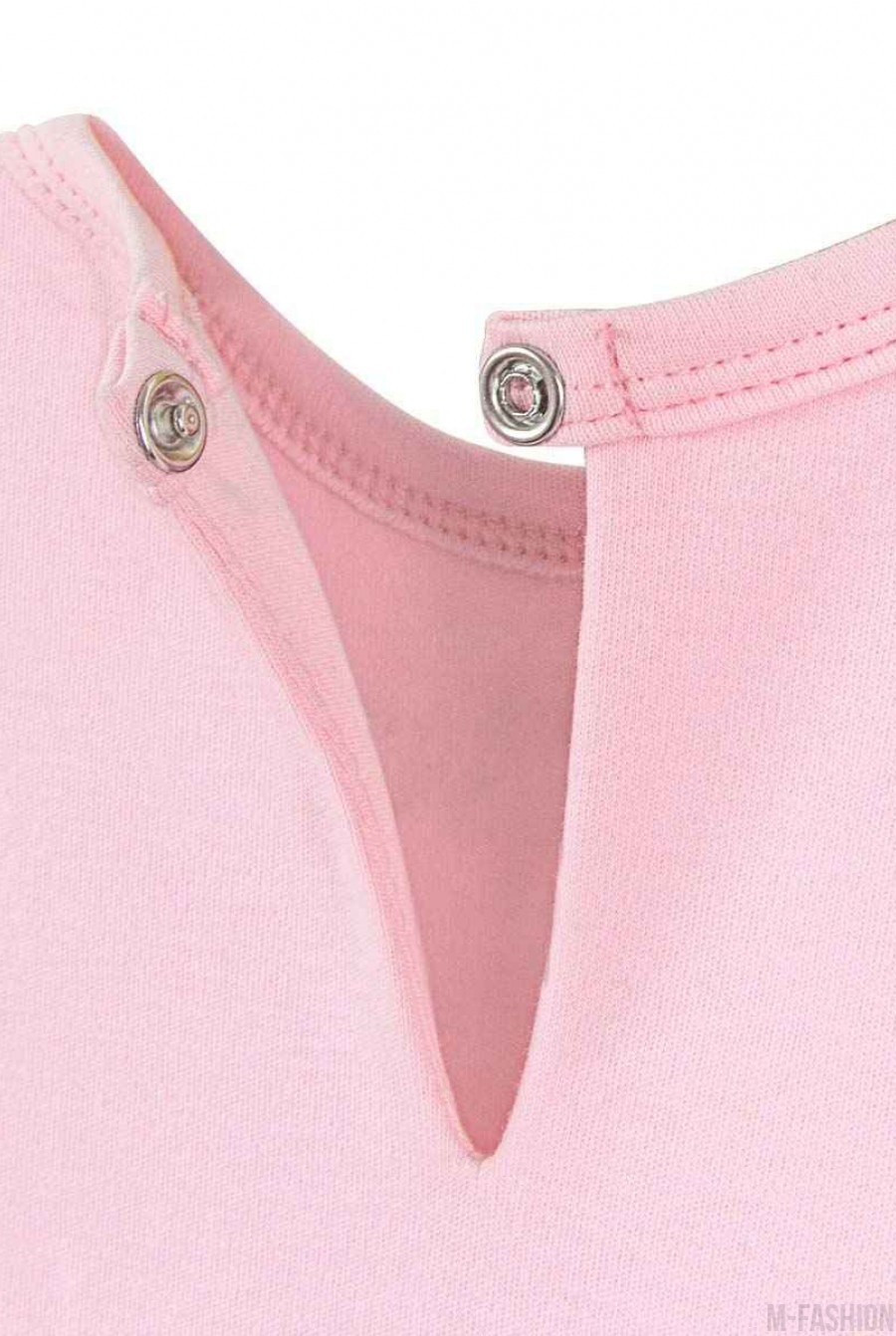Розовое трикотажное боди с короткими рукавами и длинной фатиновой юбкой- Фото 4