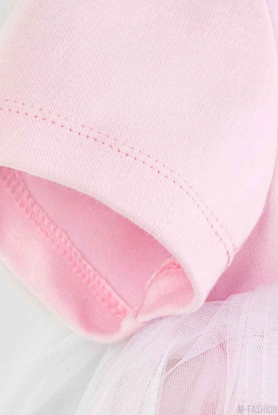 Розовое трикотажное боди с короткими рукавами и длинной фатиновой юбкой- Фото 6
