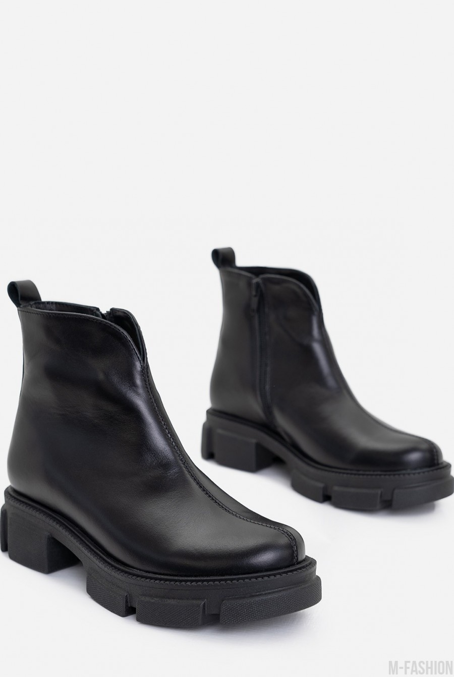 Черные кожаные ботинки на меху со швом- Фото 4