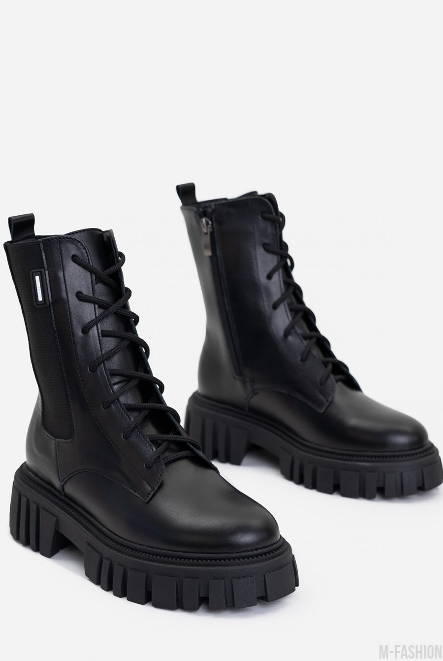 Черные кожаные ботинки с высокой шнуровкой- Фото 4
