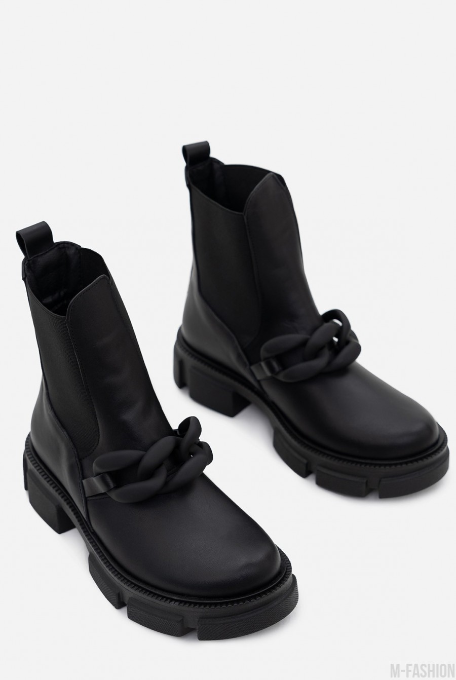 Черные кожаные ботинки с цепью- Фото 2