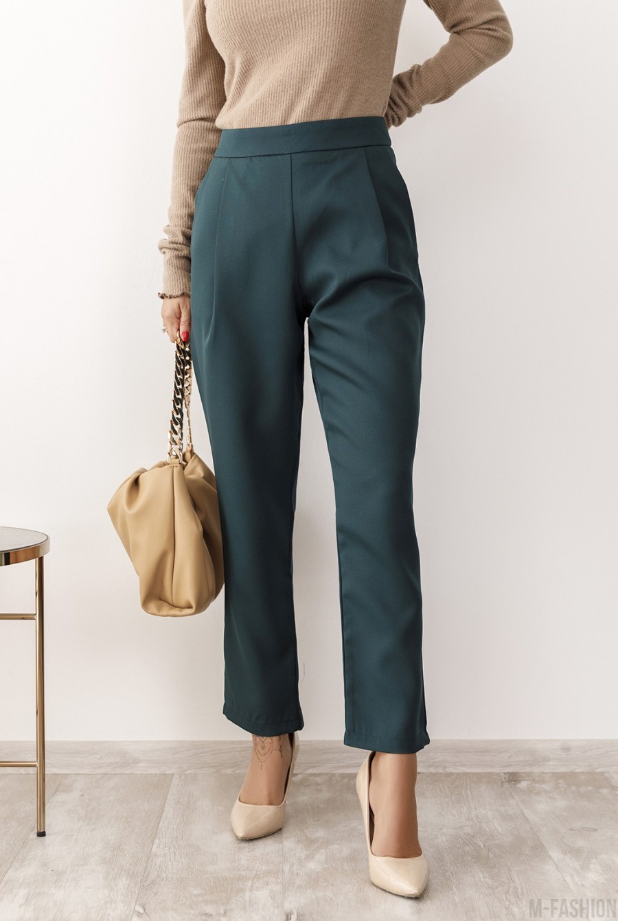 Зеленые классические брюки - Фото 1