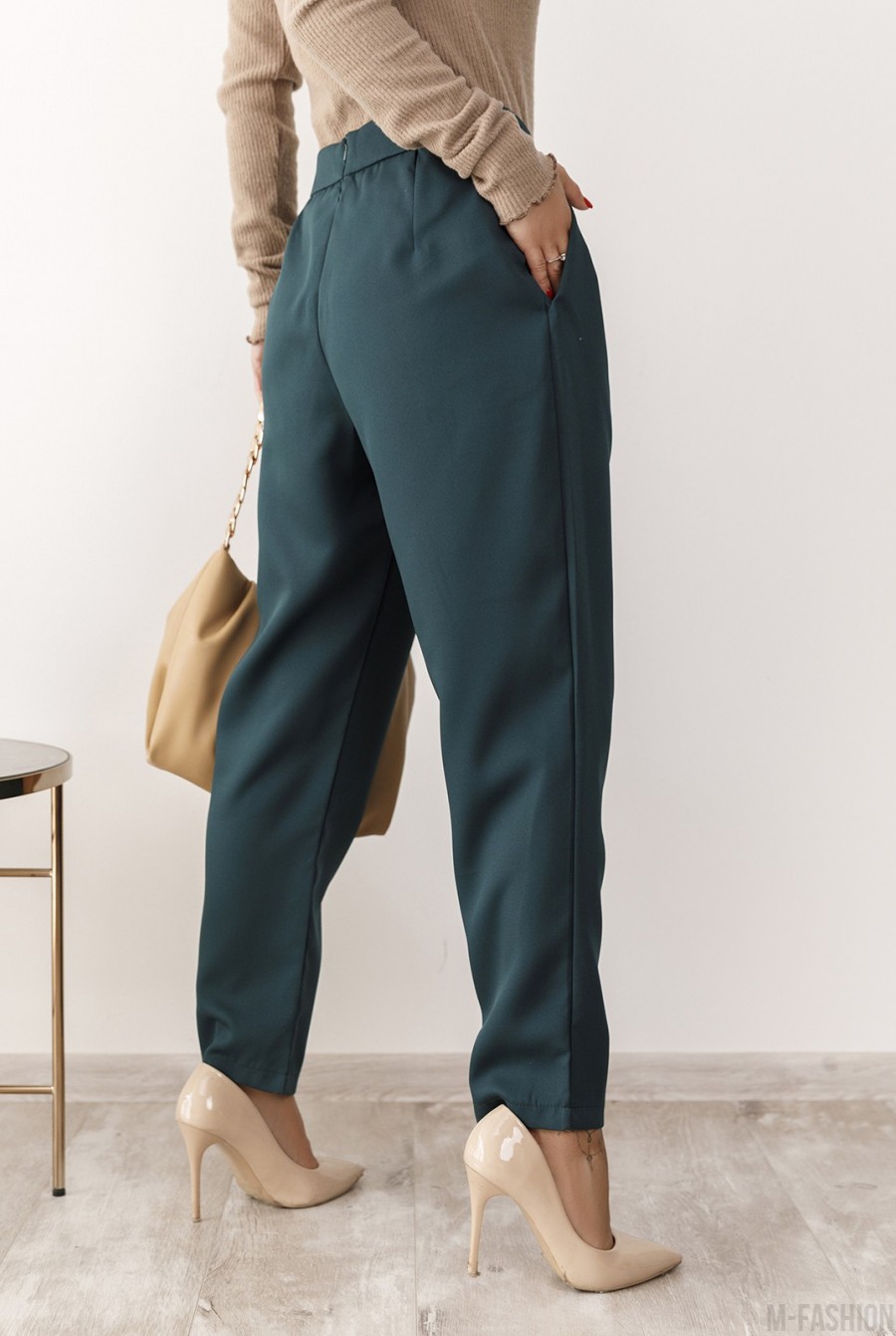 Зеленые классические брюки- Фото 2