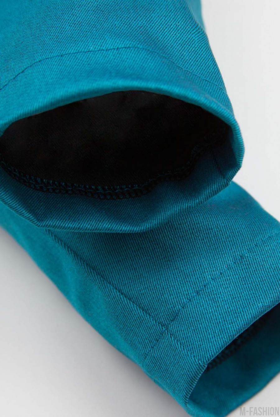 Плотные брюки-чиносы на резинке бирюзового цвета- Фото 6