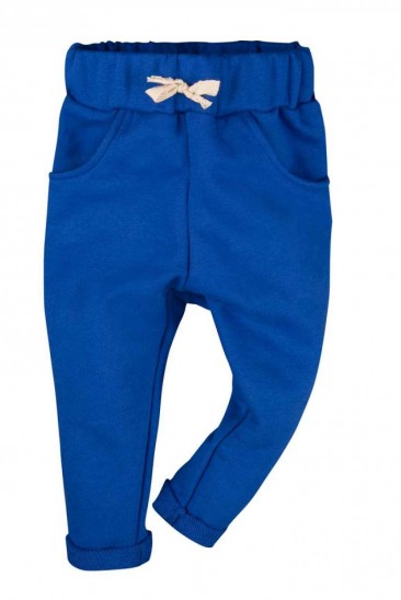 Синие штаны из футера с карманами и подворотами