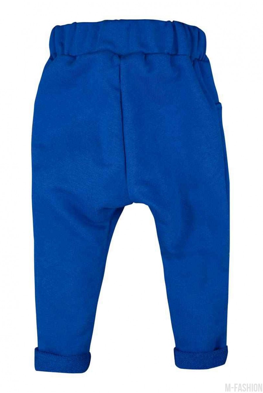 Синие штаны из футера с карманами и подворотами- Фото 3