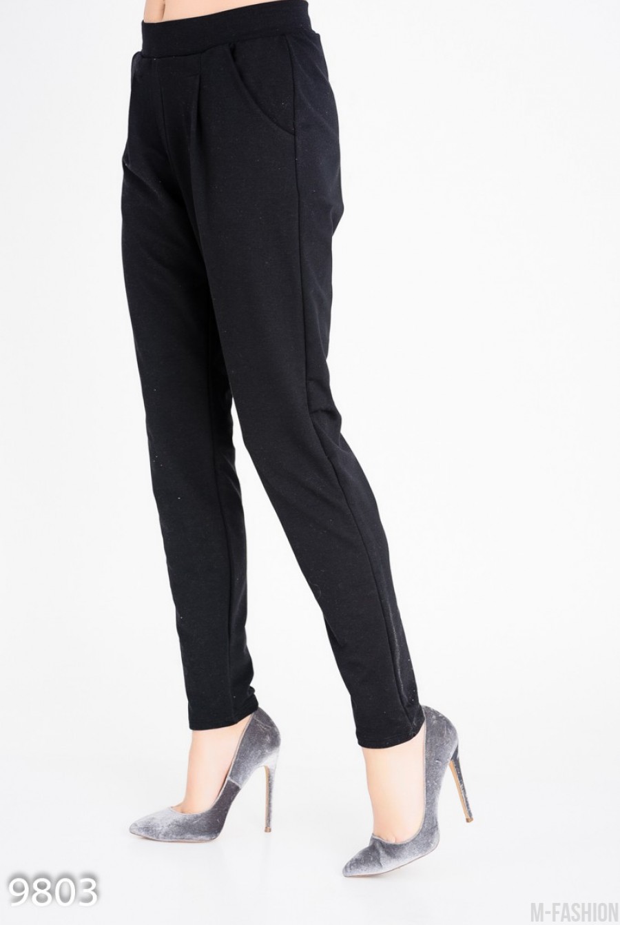 Черные трикотажный брюки-дудочки- Фото 2