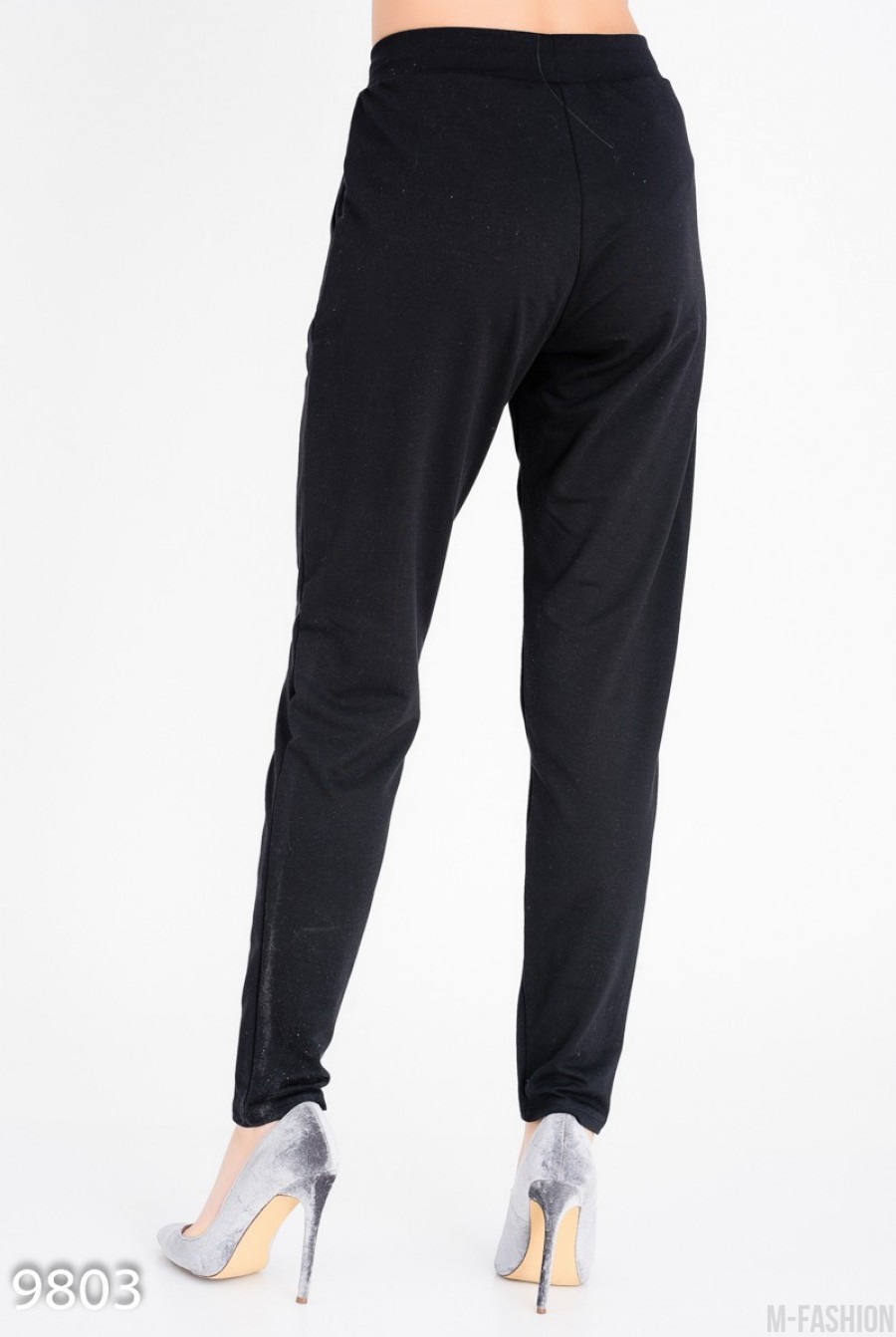 Черные трикотажный брюки-дудочки- Фото 3