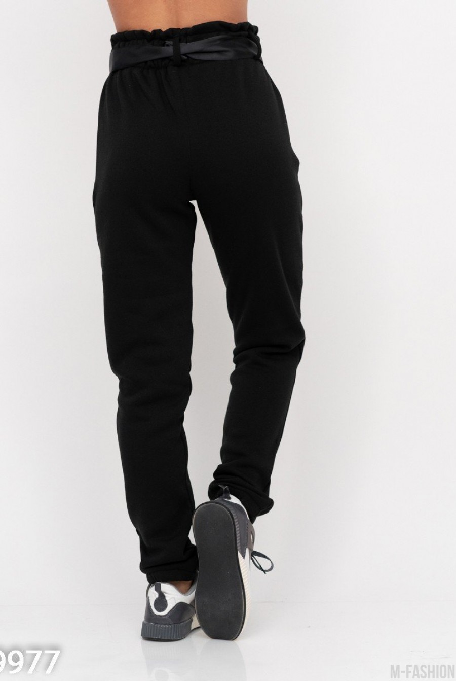 Теплые черные брюки на флисе с высокой посадкой- Фото 3