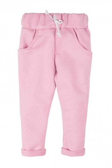Розовые штаны из футера с подворотами и карманами