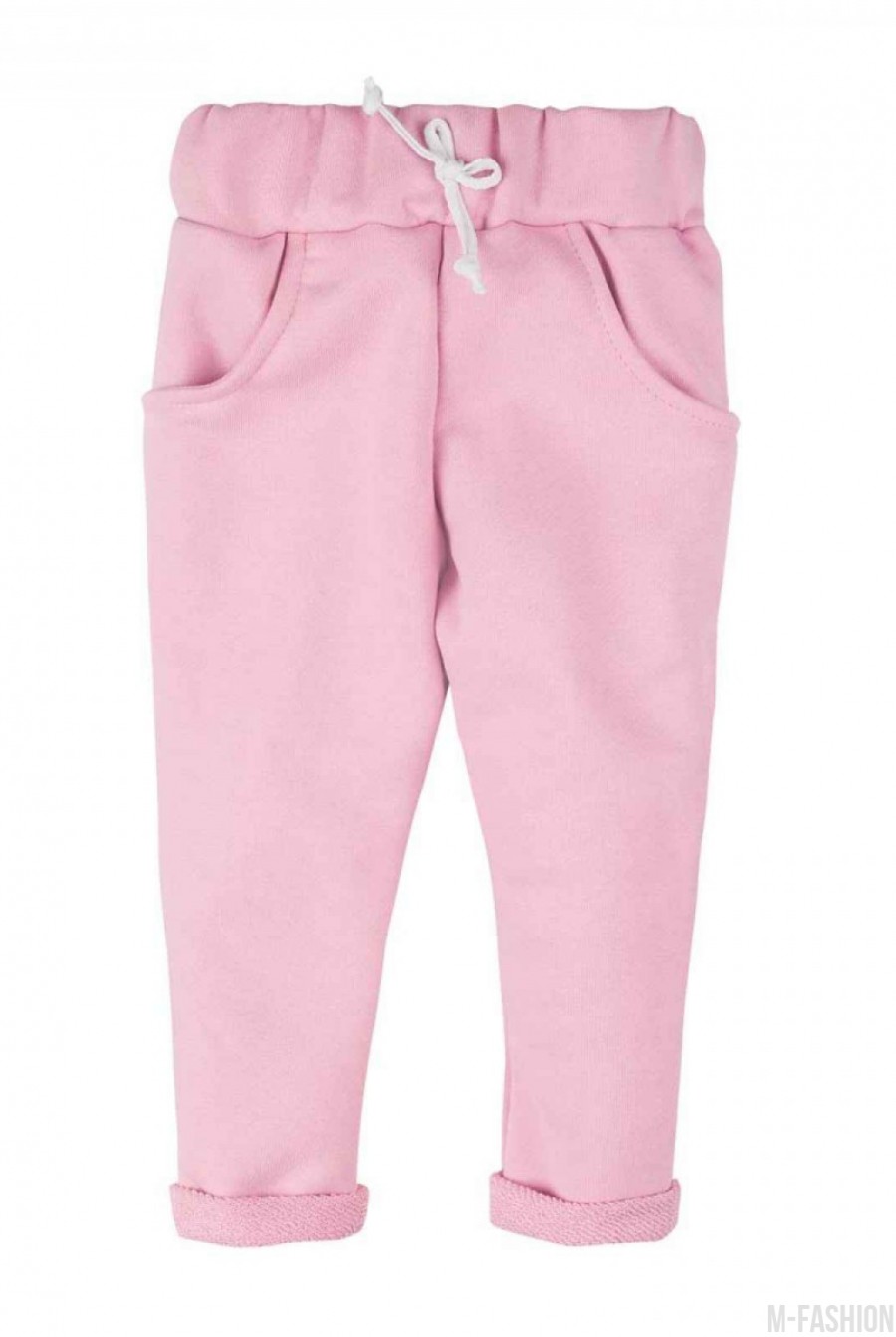 Розовые штаны из футера с подворотами и карманами - Фото 1