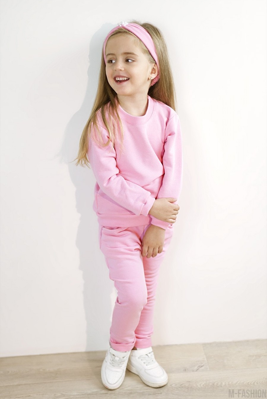 Розовые штаны из футера с подворотами и карманами- Фото 2