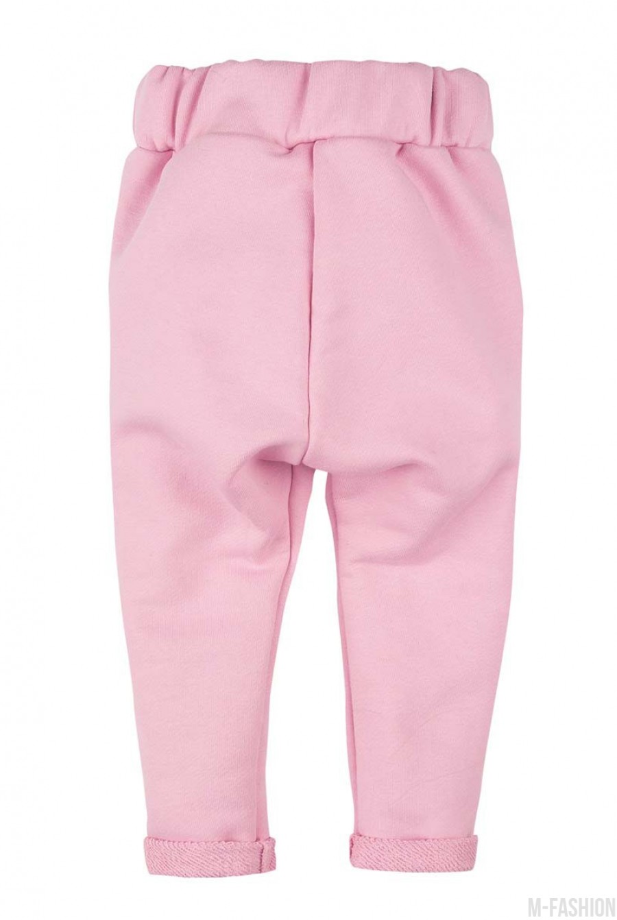 Розовые штаны из футера с подворотами и карманами- Фото 3