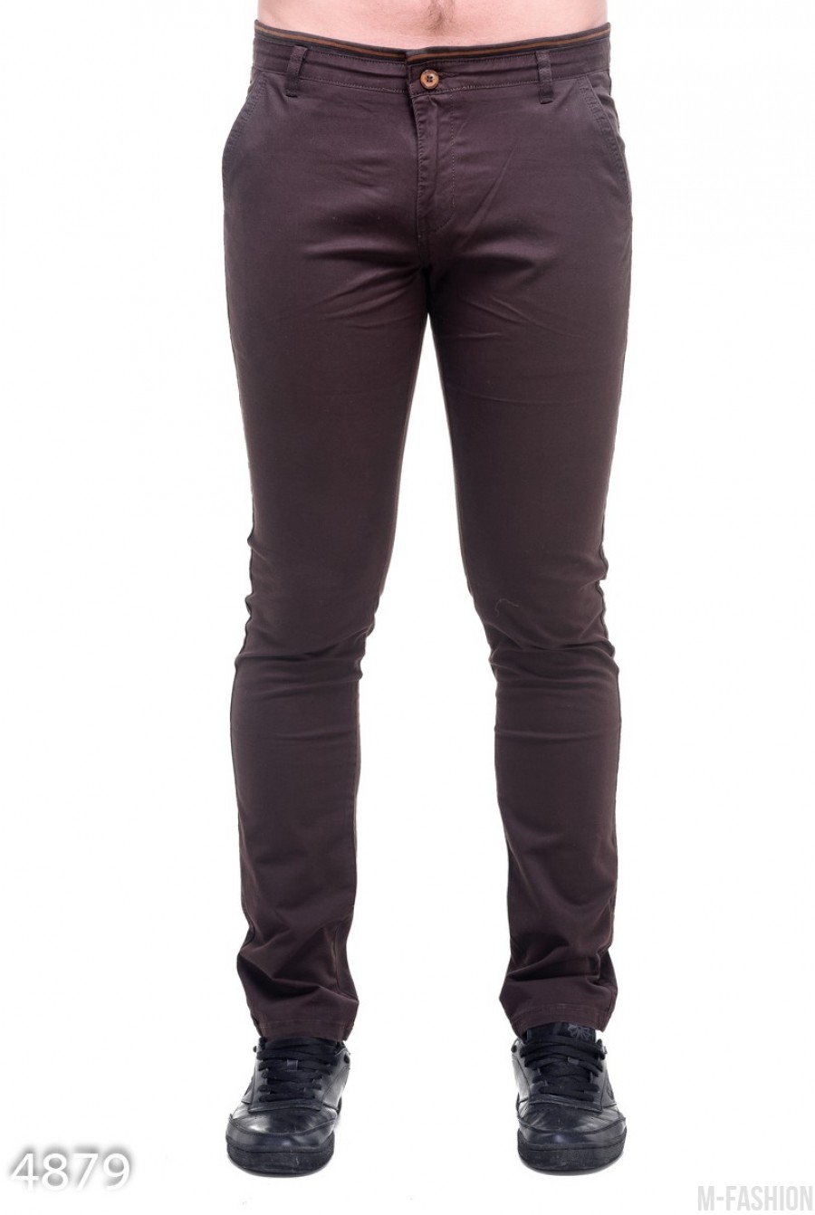 Мужские зауженные брюки цвета темного шоколада - Фото 1