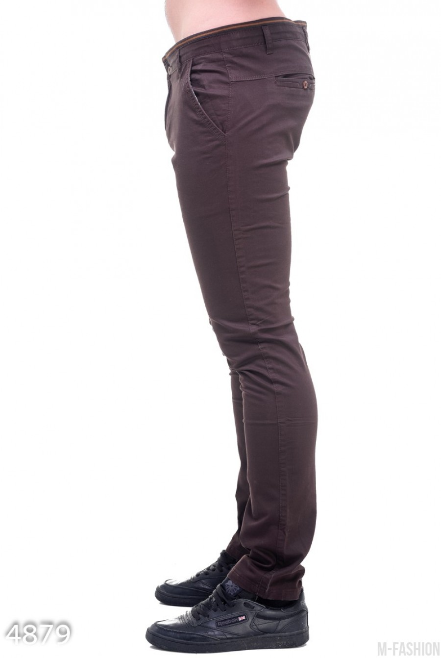 Мужские зауженные брюки цвета темного шоколада- Фото 2