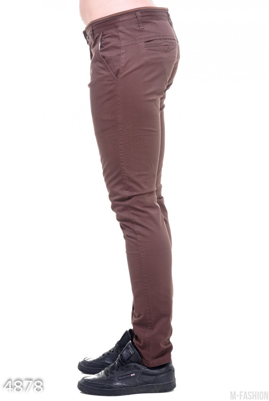 Темно-коричневые мужские зауженные брюки- Фото 3