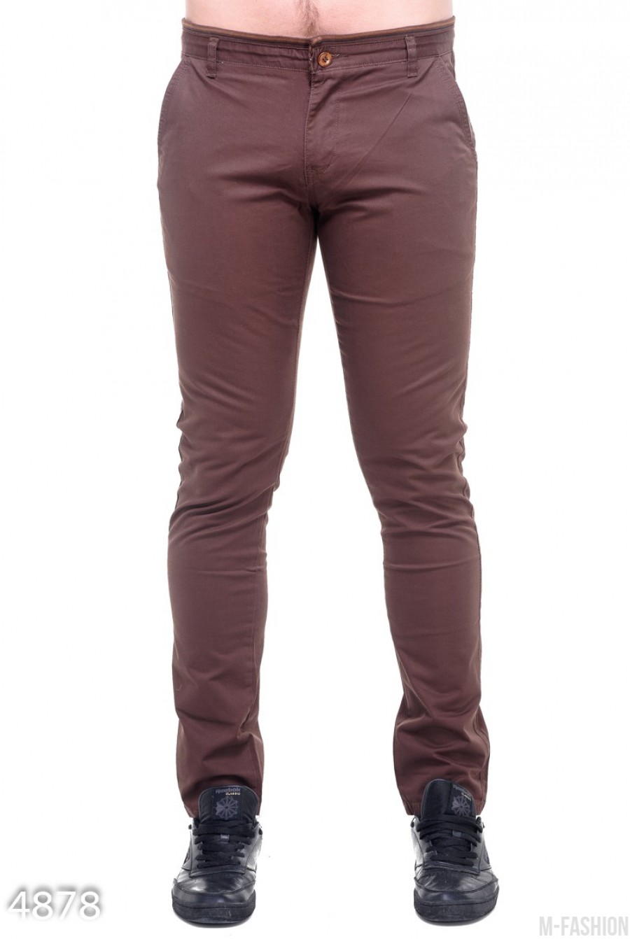Темно-коричневые мужские зауженные брюки - Фото 1
