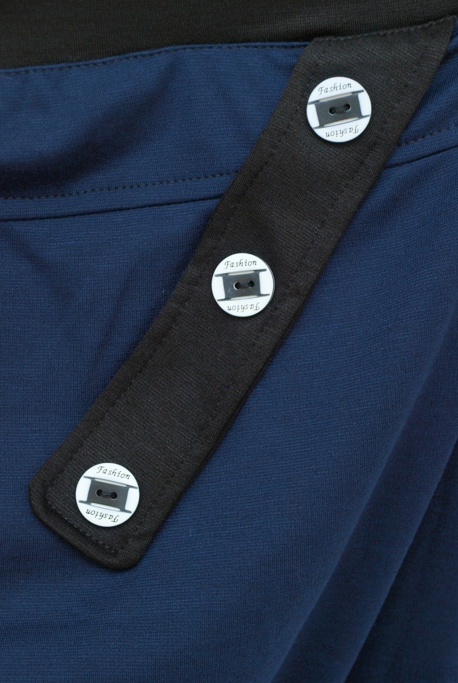 Черно-синие брюки с мотней и крупными пуговицами- Фото 3