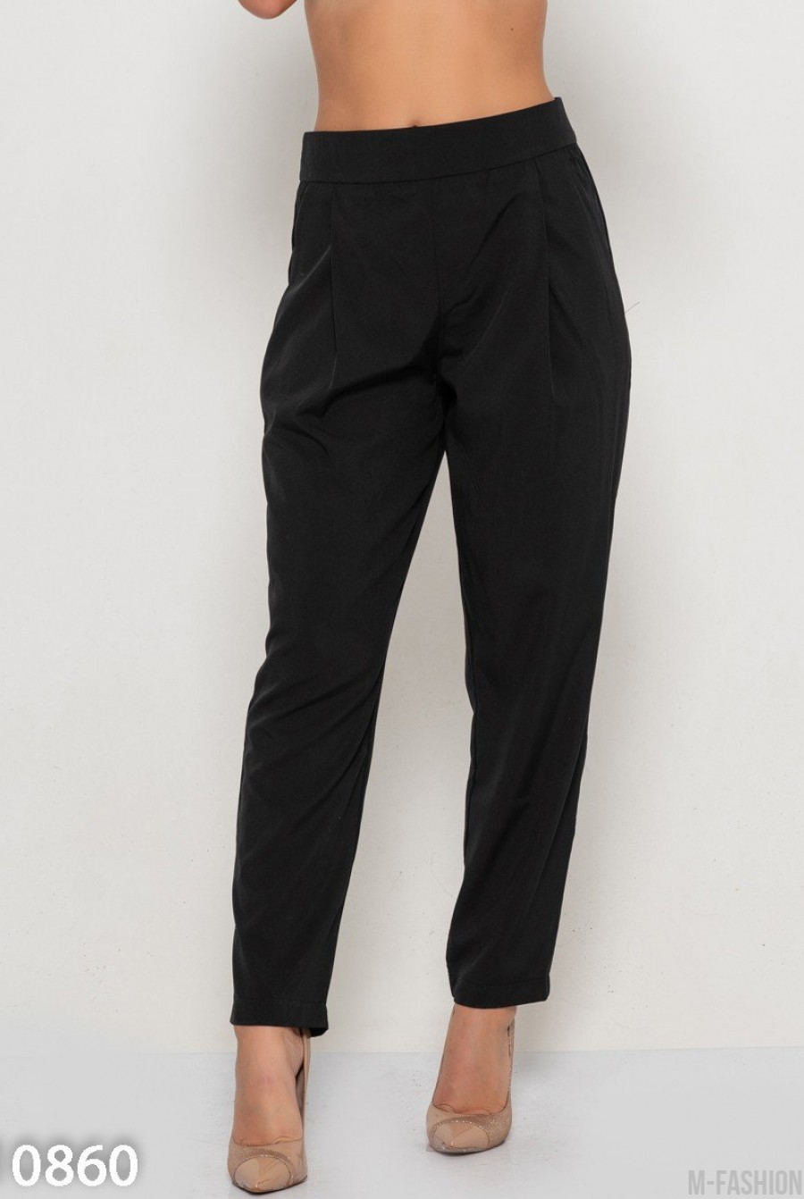 Черные брюки-дудочки с высокой посадкой - Фото 1