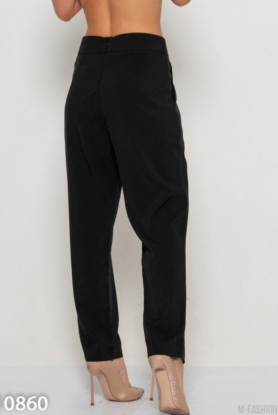 Черные брюки-дудочки с высокой посадкой- Фото 3