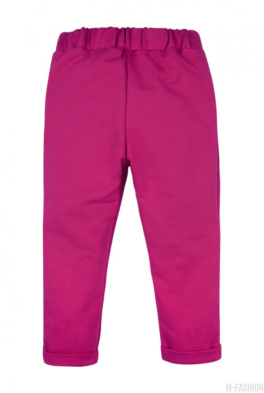 Розовые брюки из футера с бантом на резинке и подворотами- Фото 4