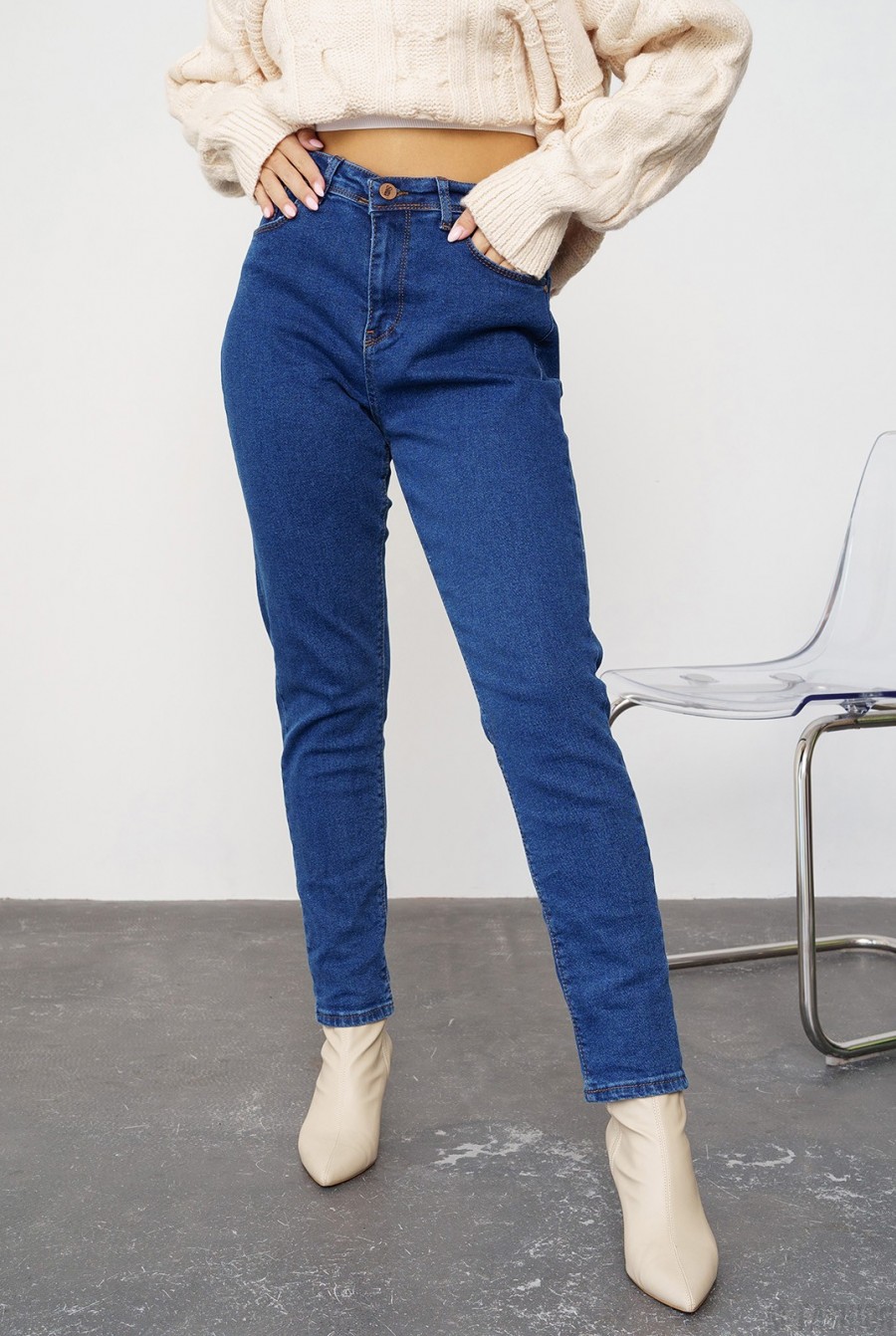 Синие свободные джинсы Момы - Фото 1