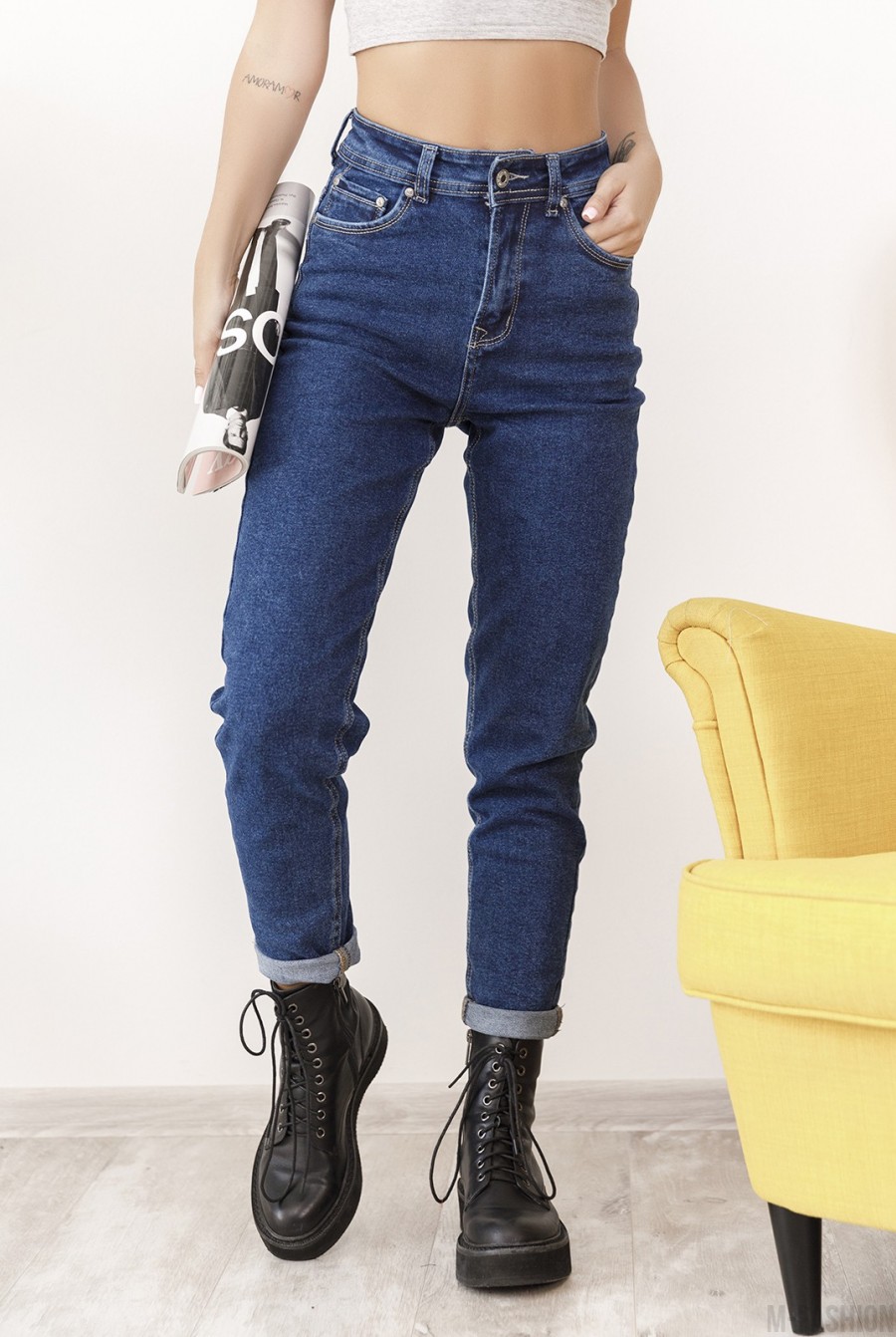Синие классические джинсы мом - Фото 1