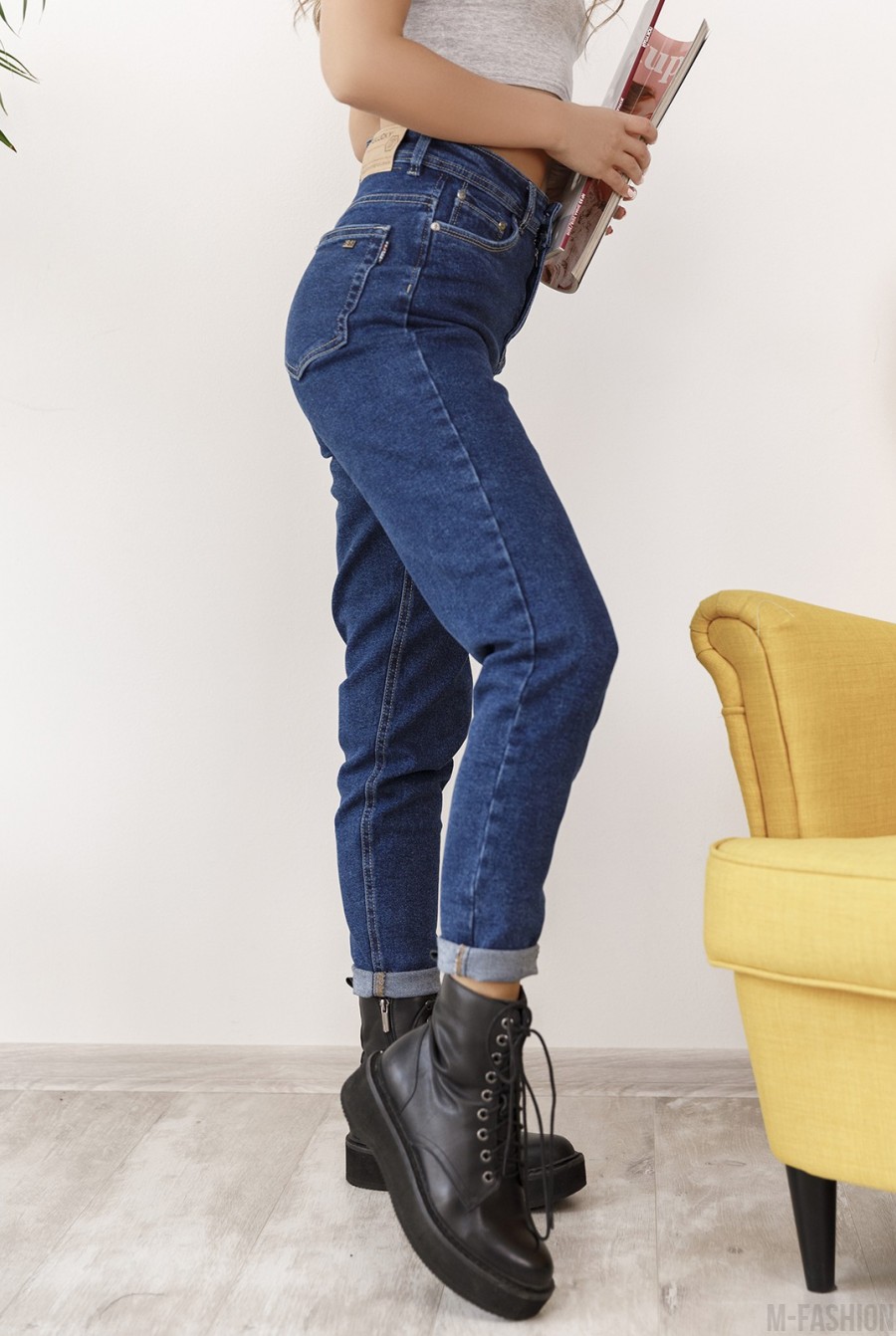Синие классические джинсы мом- Фото 2