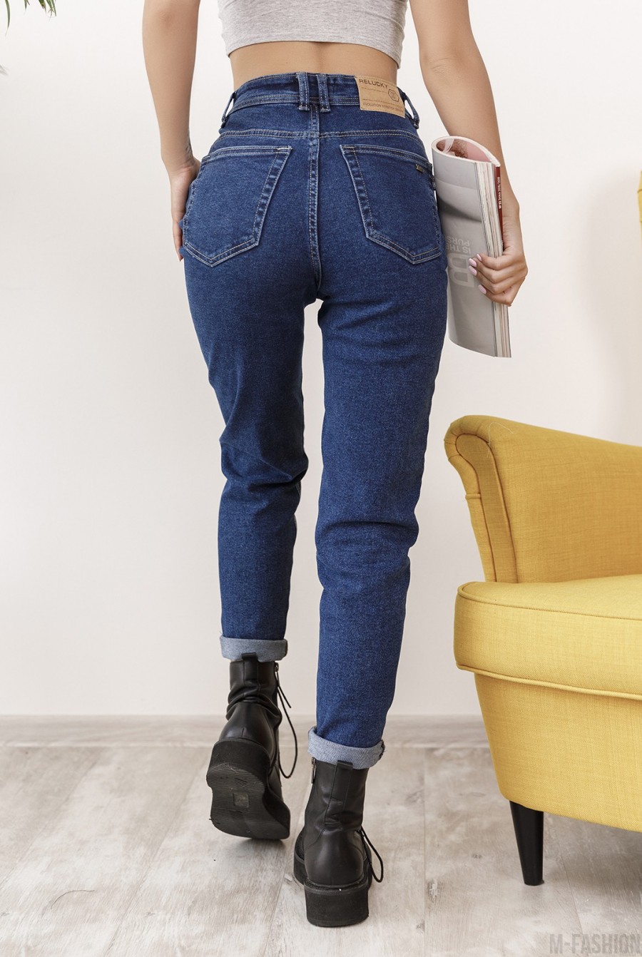 Синие классические джинсы мом- Фото 3