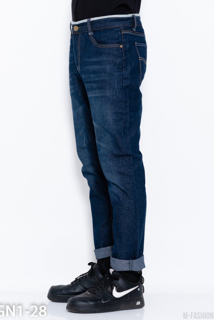 Синие прямые мужские джинсы с перфорацией- Фото 2