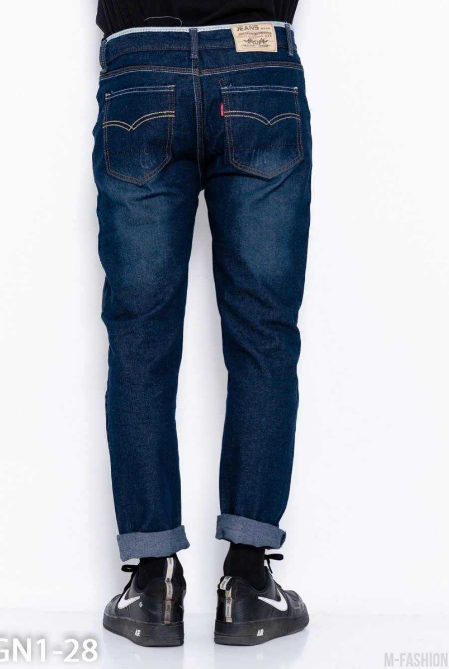 Синие прямые мужские джинсы с перфорацией- Фото 3