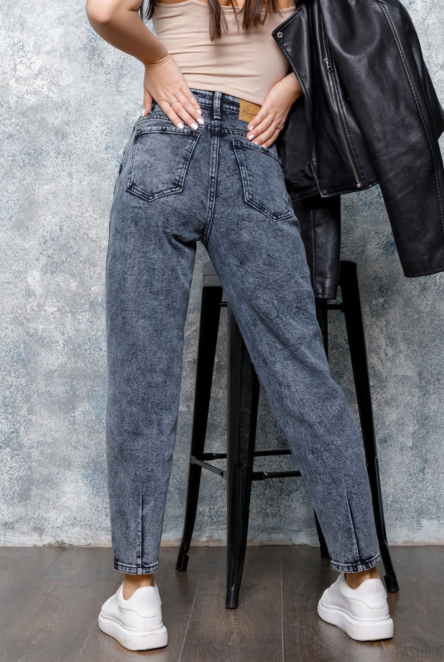 Серые винтажные джинсы свободного кроя- Фото 3