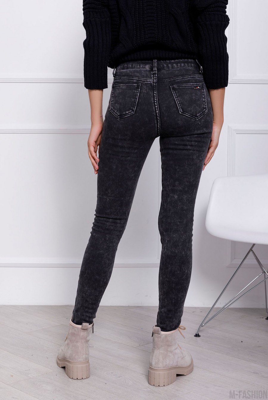 Темно-серые винтажные джинсы скинни- Фото 4