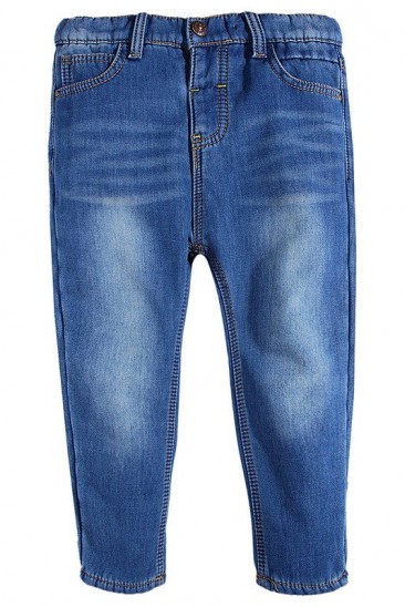 Синие утепленные джинсы на флисе с потертостями