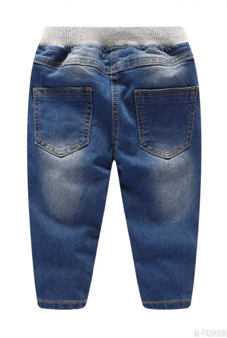 Зауженные джинсы с потертостями на резинке- Фото 3
