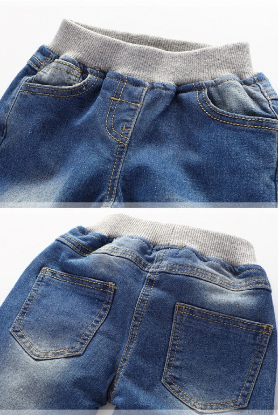Зауженные джинсы с потертостями на резинке- Фото 4
