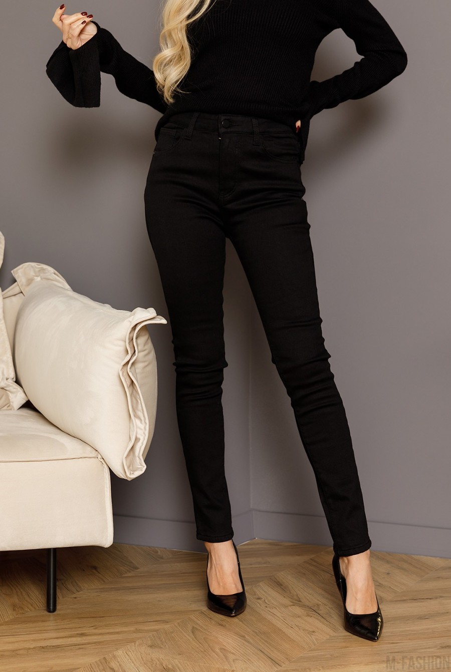 Черные супер скинни джинс - Фото 1